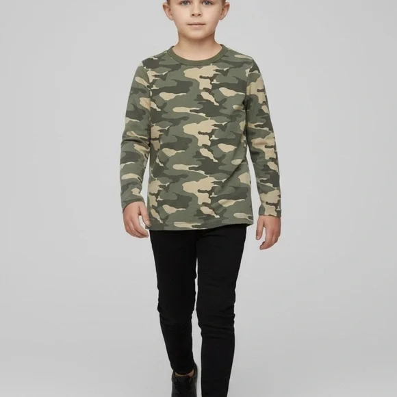 Wonder Nation green brown Camouflage Long Sleeve Tee Small (6-7) cotton blend - Picture 5 of 10